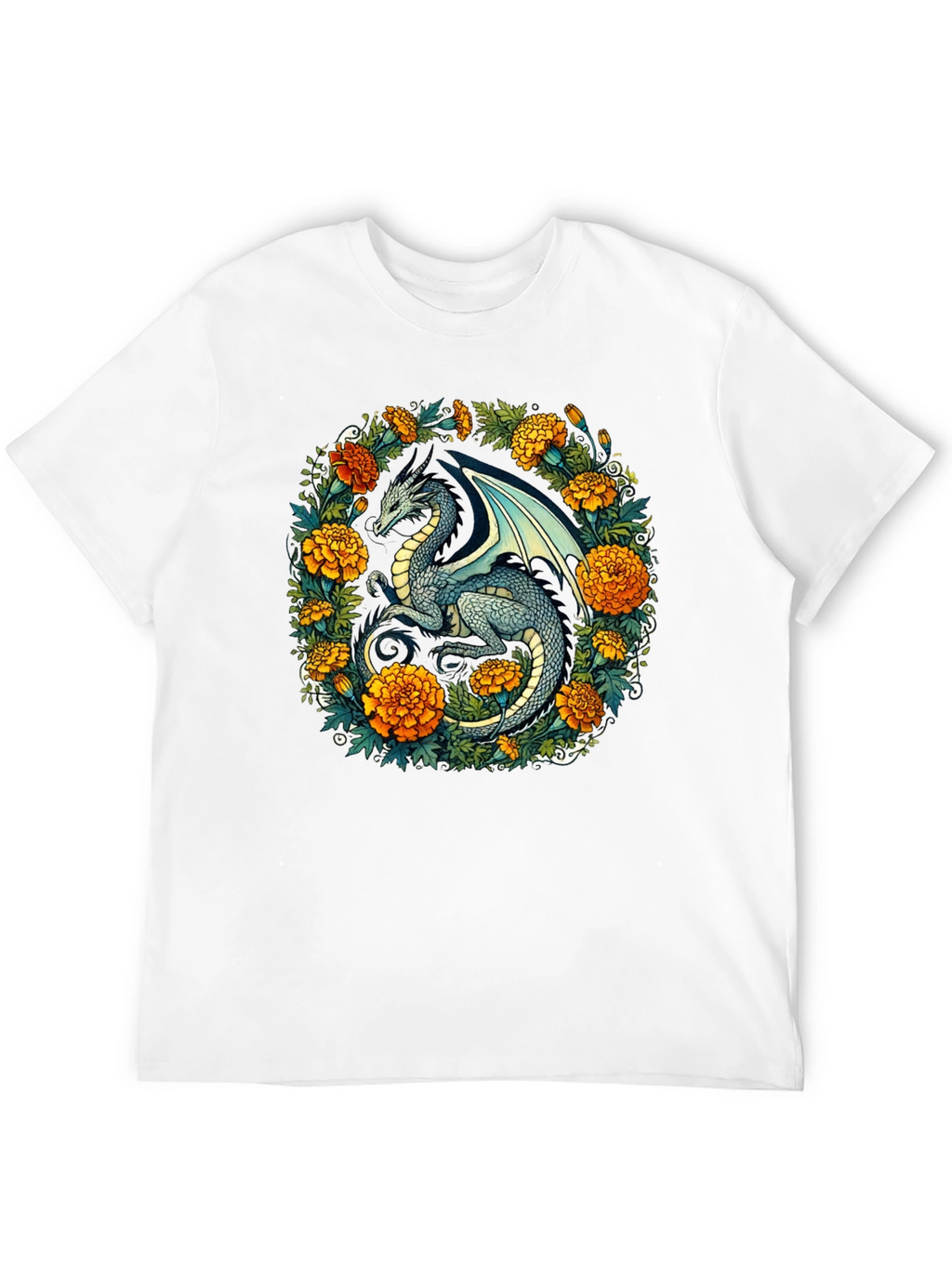 Dragon Floral T-Shirt - Fantasy Creature Graphic Tee