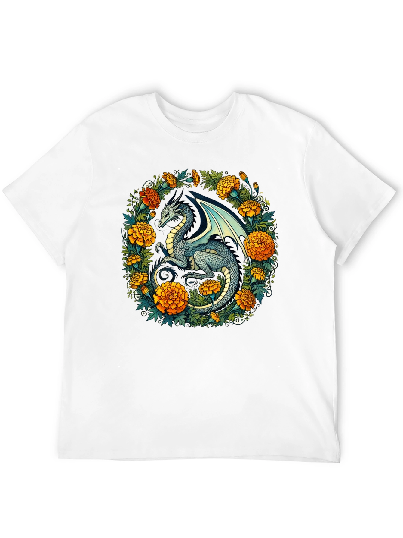 Dragon Floral T-Shirt - Fantasy Creature Graphic Tee