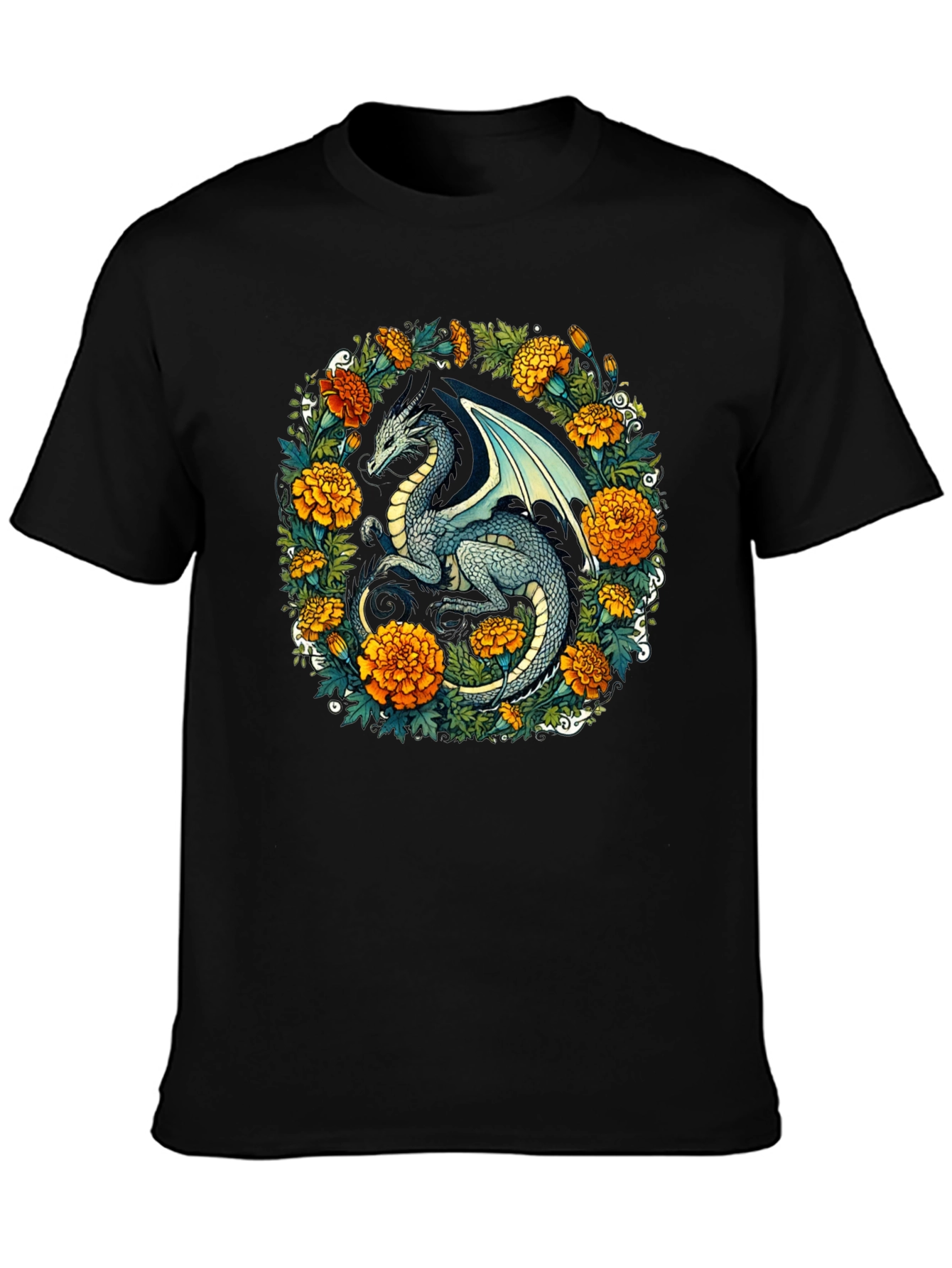 Dragon Floral T-Shirt - Fantasy Creature Graphic Tee