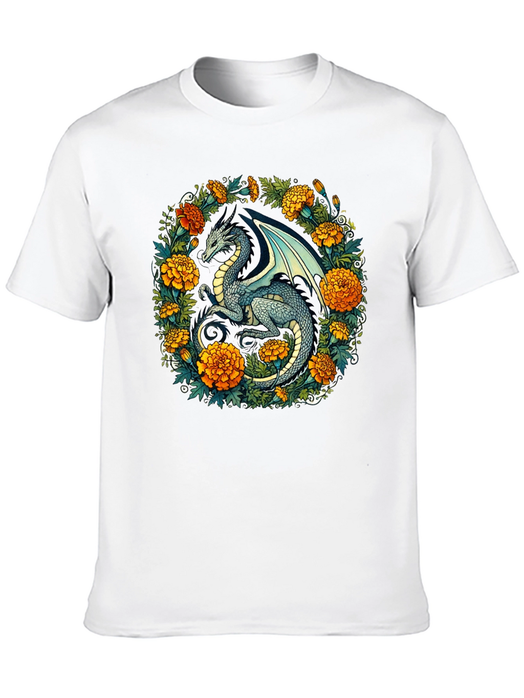 Dragon Floral T-Shirt - Fantasy Creature Graphic Tee