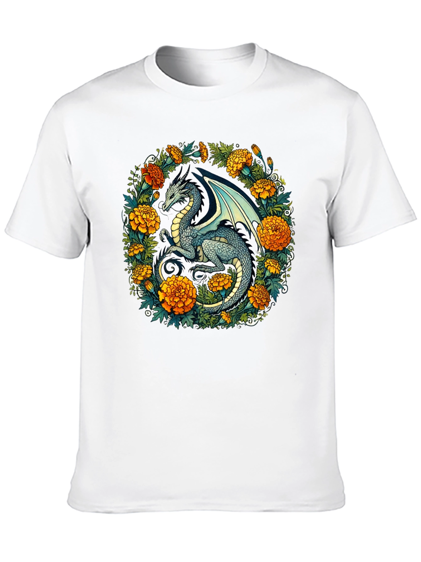 Dragon Floral T-Shirt - Fantasy Creature Graphic Tee