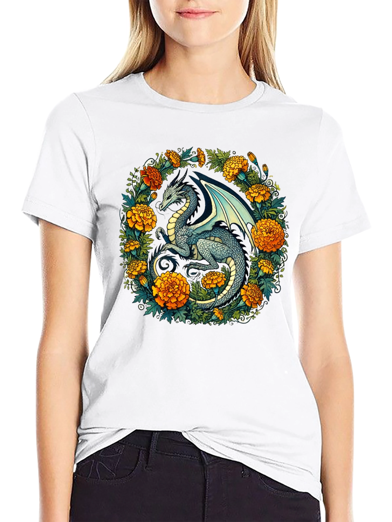 Dragon Floral T-Shirt - Fantasy Creature Graphic Tee