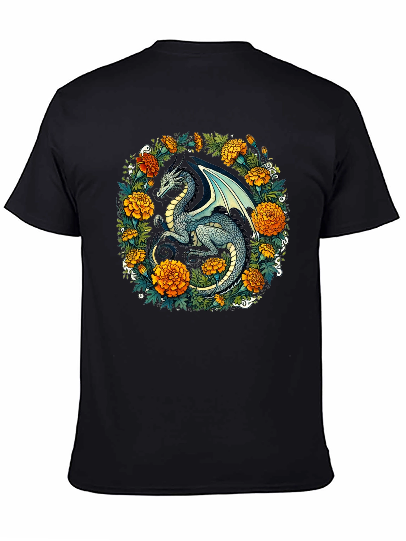 Dragon Floral T-Shirt - Fantasy Creature Graphic Tee
