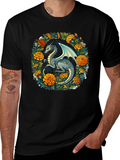Dragon Floral T-Shirt - Fantasy Creature Graphic Tee