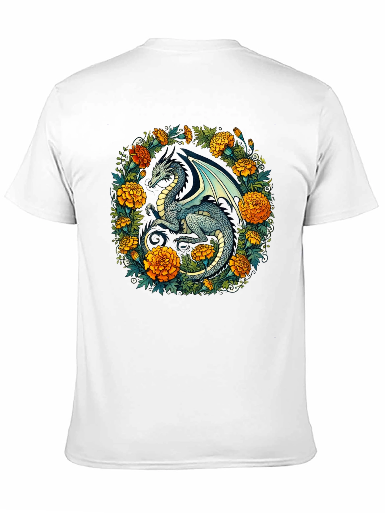 Dragon Floral T-Shirt - Fantasy Creature Graphic Tee