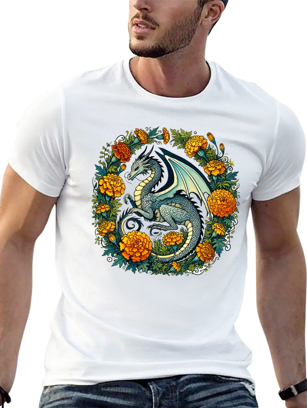 Dragon Floral T-Shirt - Fantasy Creature Graphic Tee