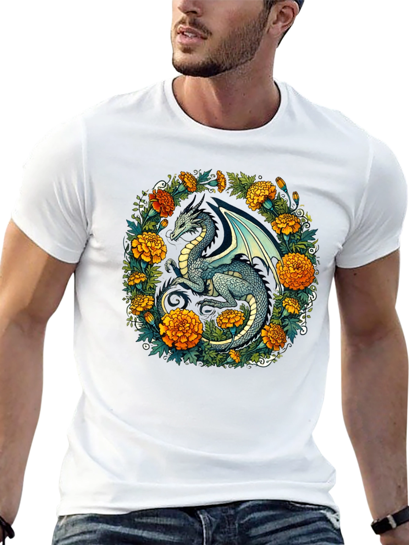 Dragon Floral T-Shirt - Fantasy Creature Graphic Tee