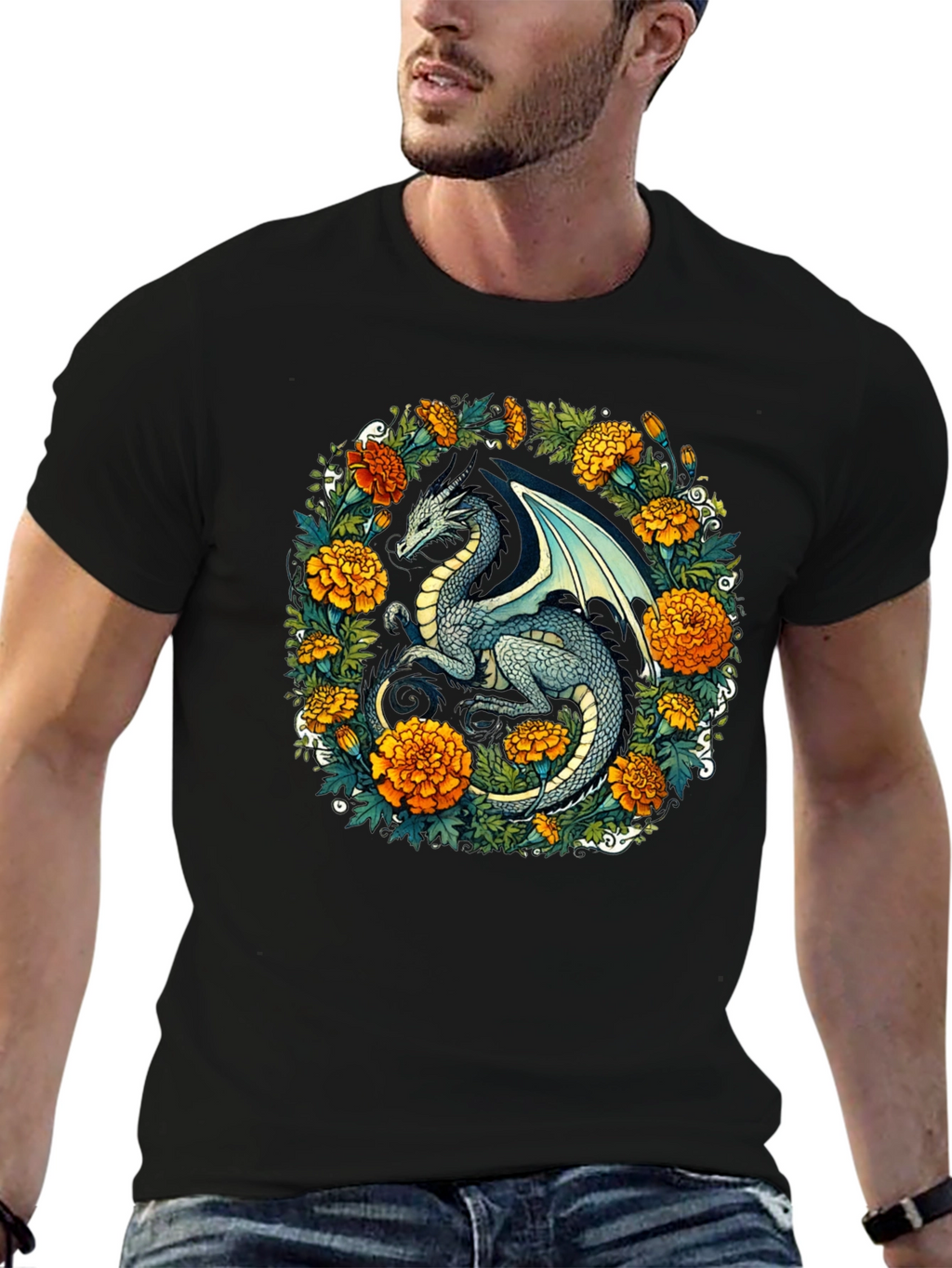 Dragon Floral T-Shirt - Fantasy Creature Graphic Tee