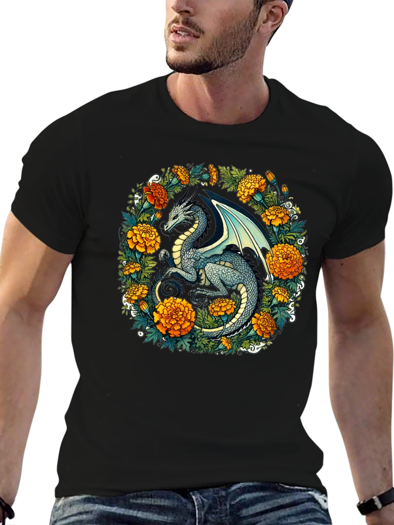 Dragon Floral T-Shirt - Fantasy Creature Graphic Tee