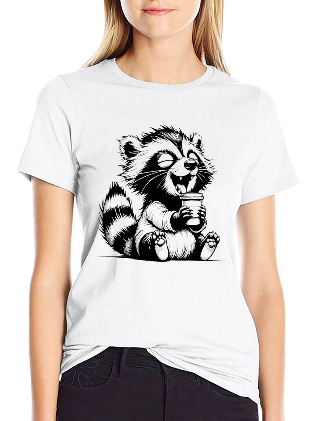 Cute Raccoon Coffee T-Shirt - Relaxed Fit