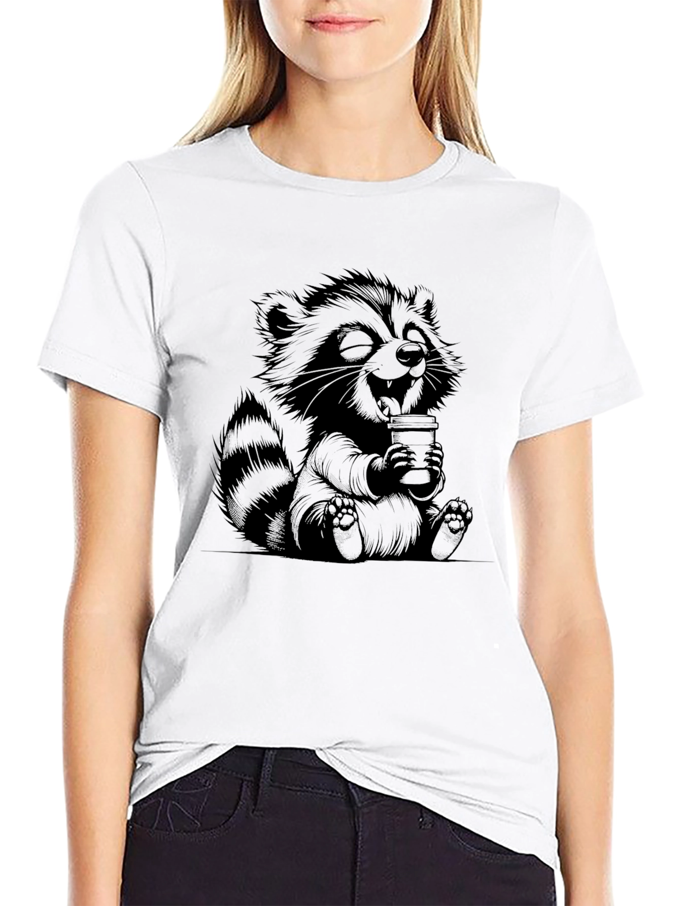 Cute Raccoon Coffee T-Shirt - Relaxed Fit