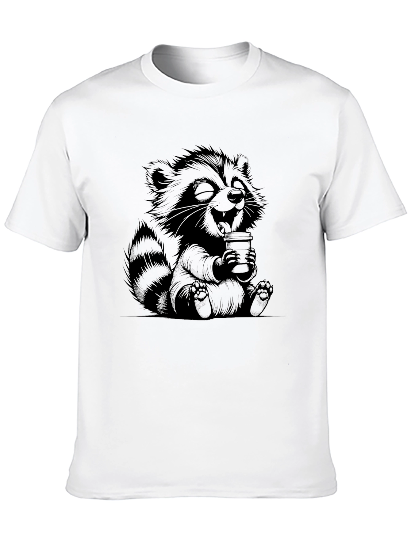 Cute Raccoon Coffee T-Shirt - Relaxed Fit