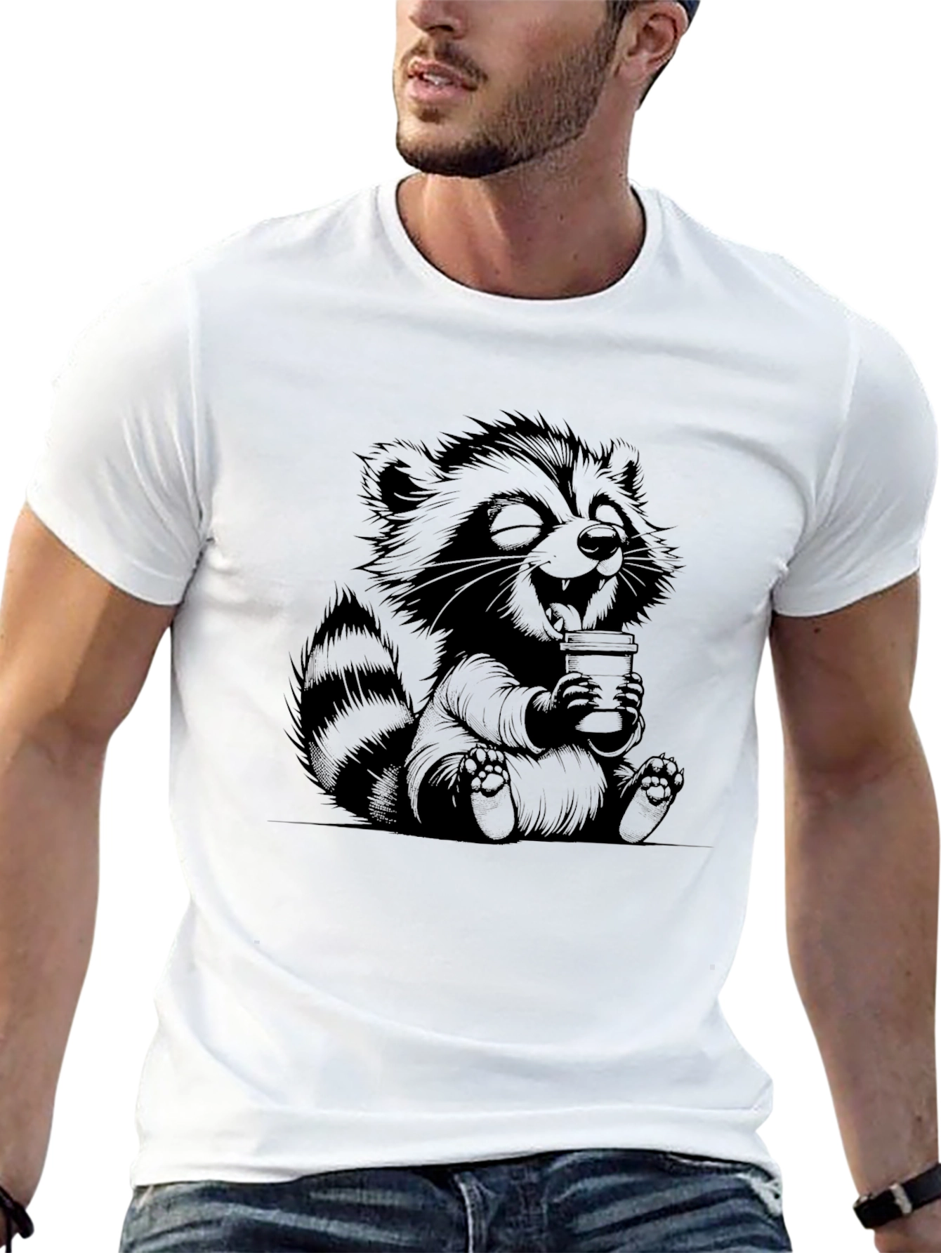 Cute Raccoon Coffee T-Shirt - Relaxed Fit