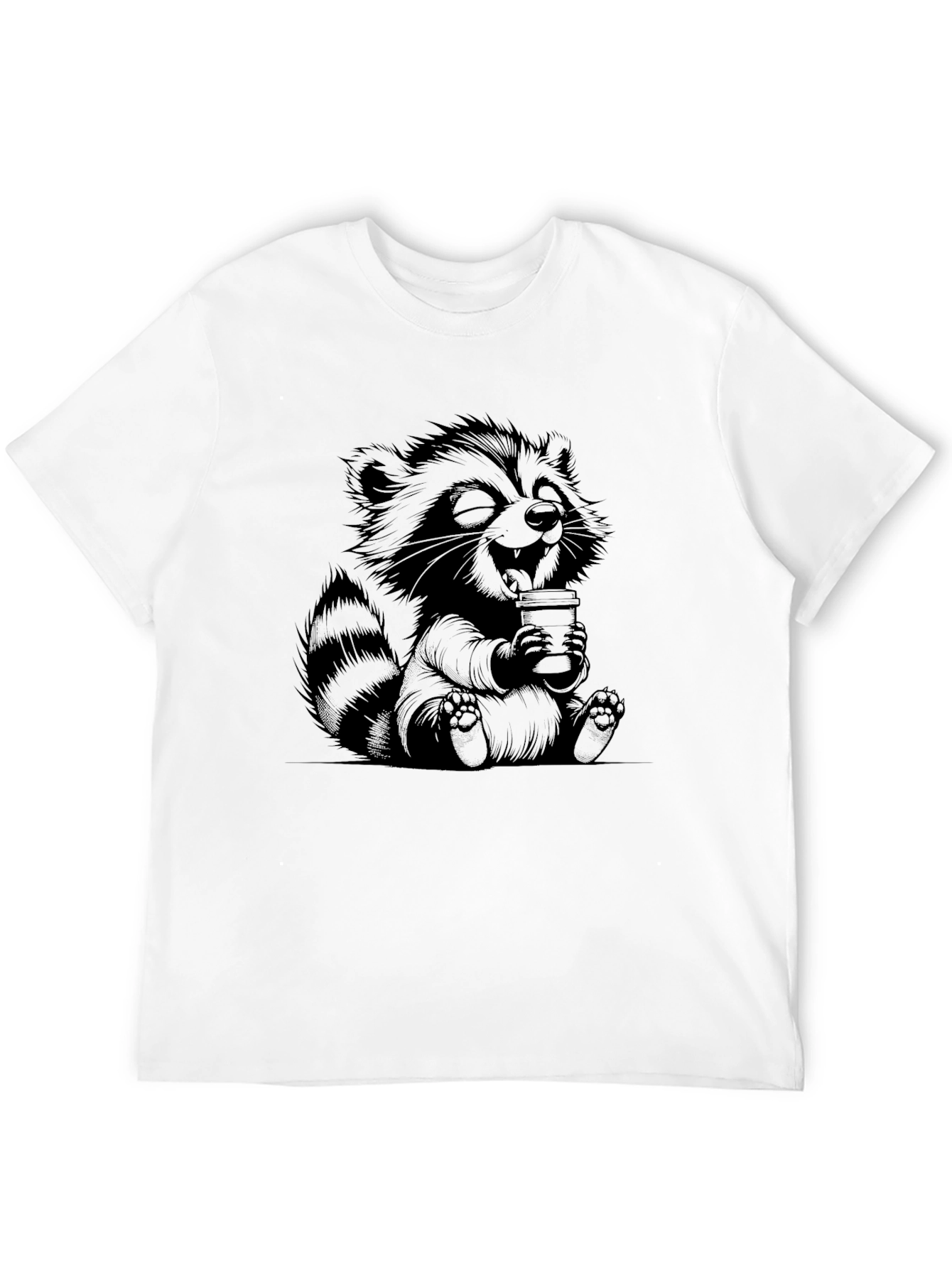 Cute Raccoon Coffee T-Shirt - Relaxed Fit