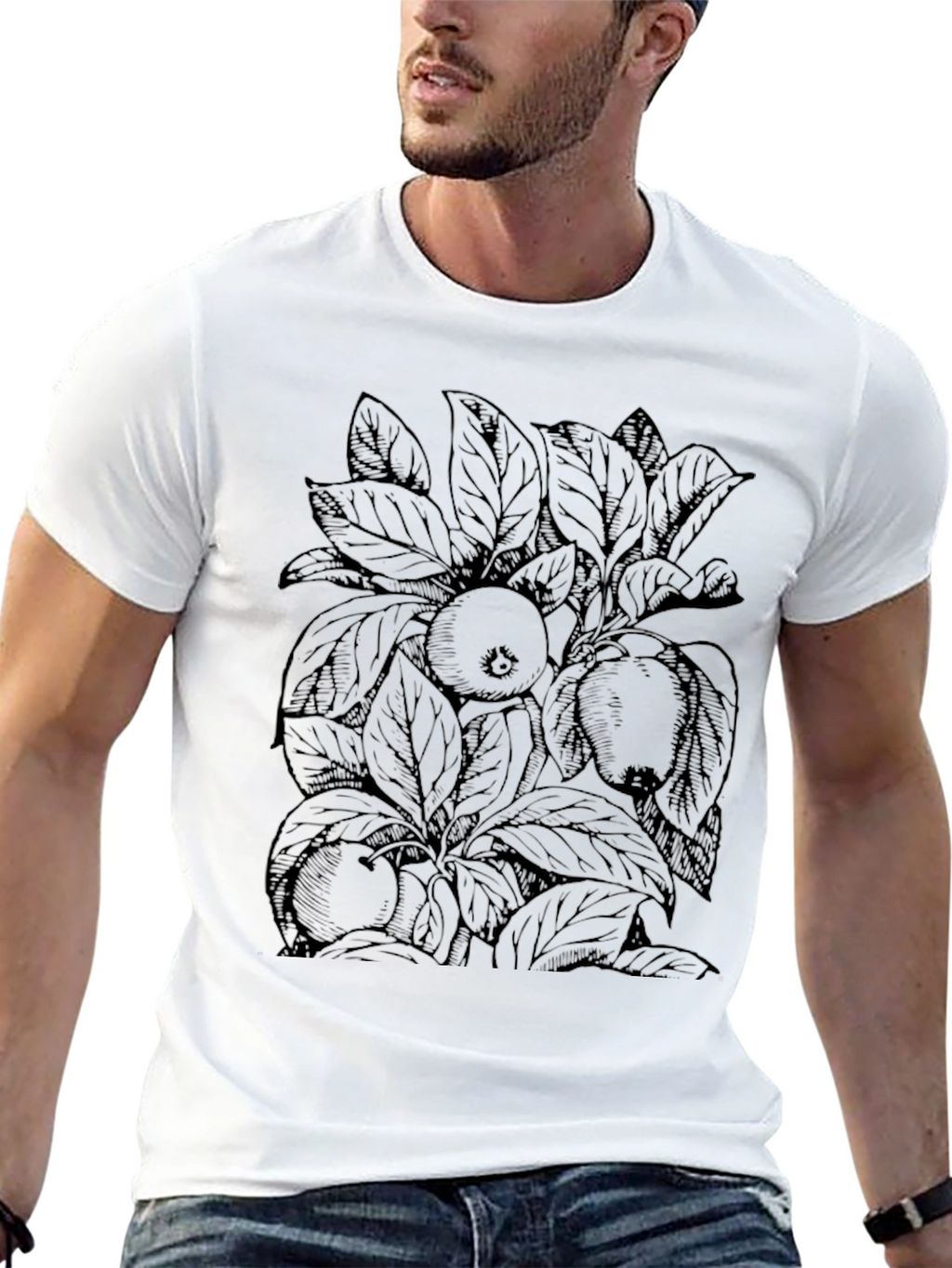 Black T-Shirt with Fruit and Leaf Design