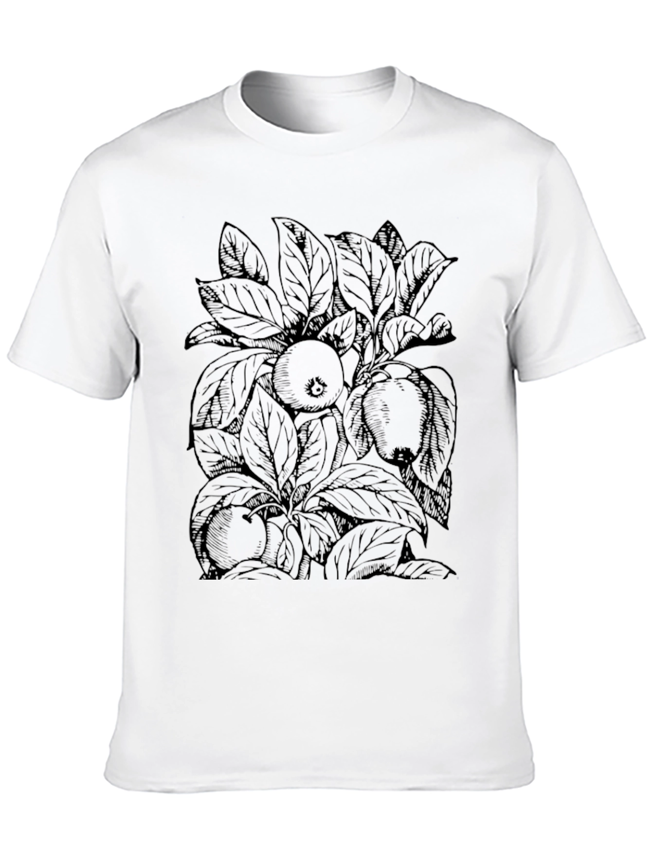 Black T-Shirt with Fruit and Leaf Design