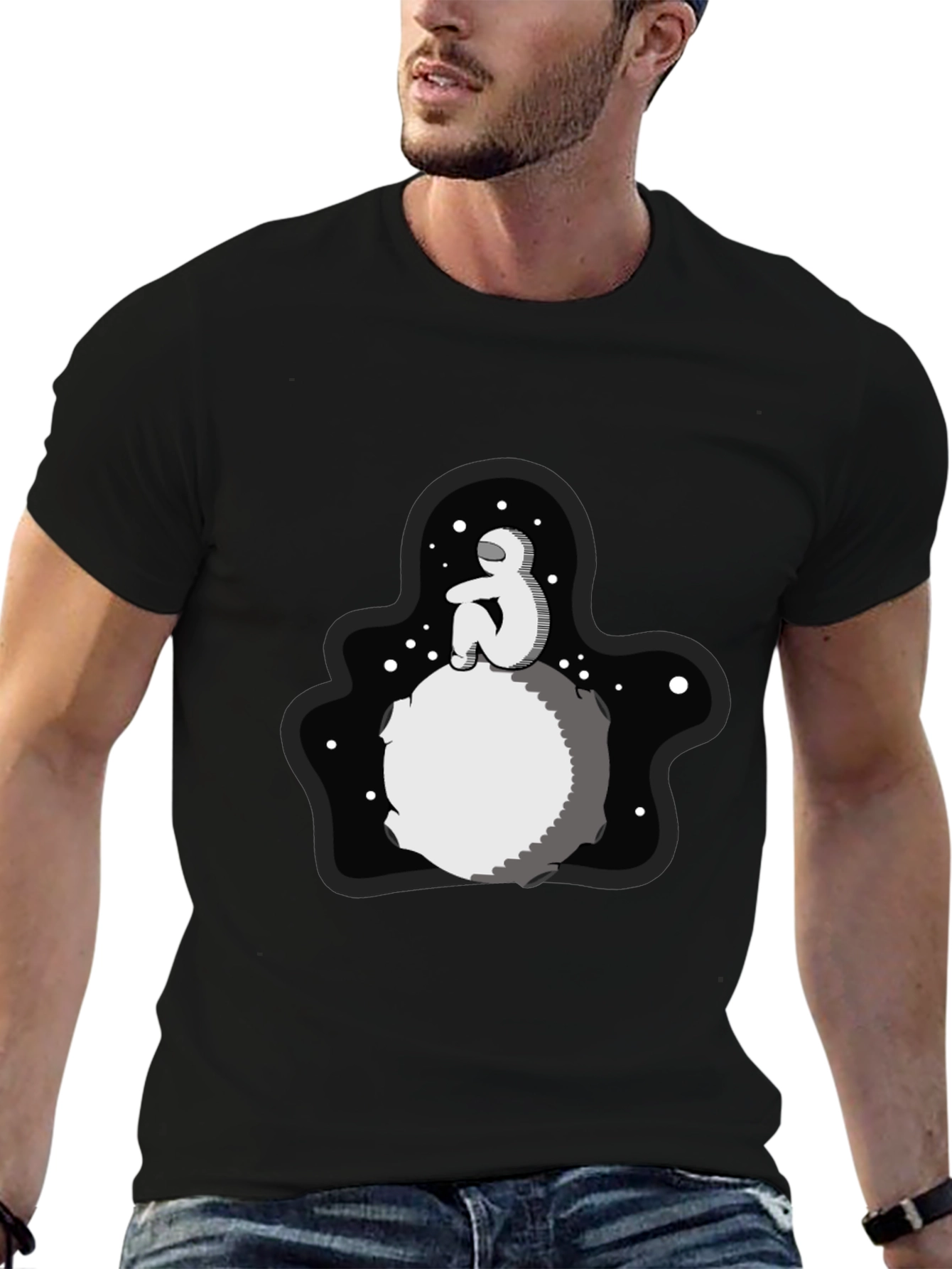Astronaut Moon Black T-Shirt