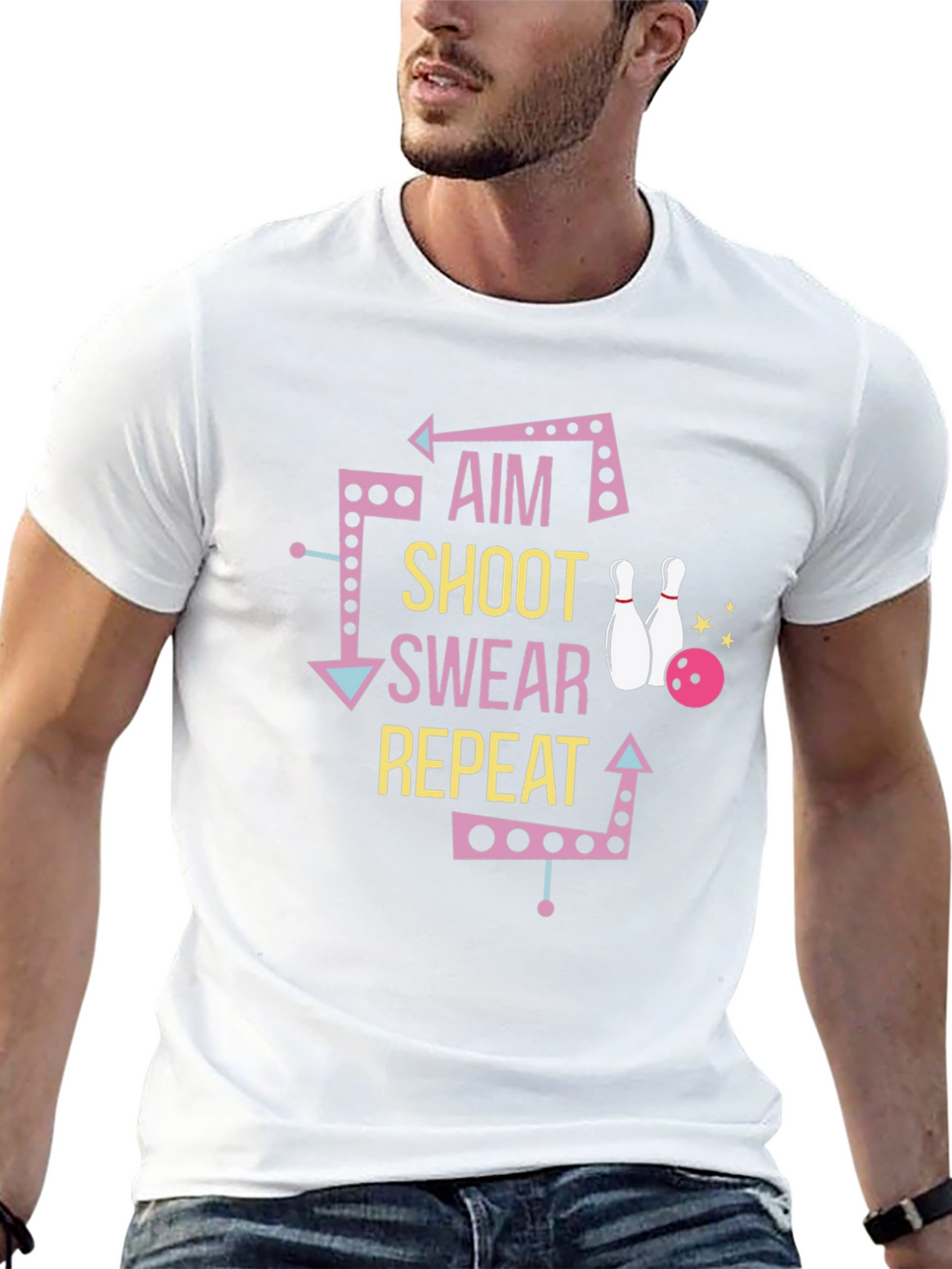 Bowling T-Shirt: Aim Shoot Swear Repeat