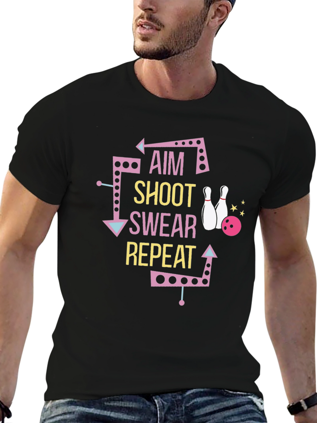 Bowling T-Shirt: Aim Shoot Swear Repeat