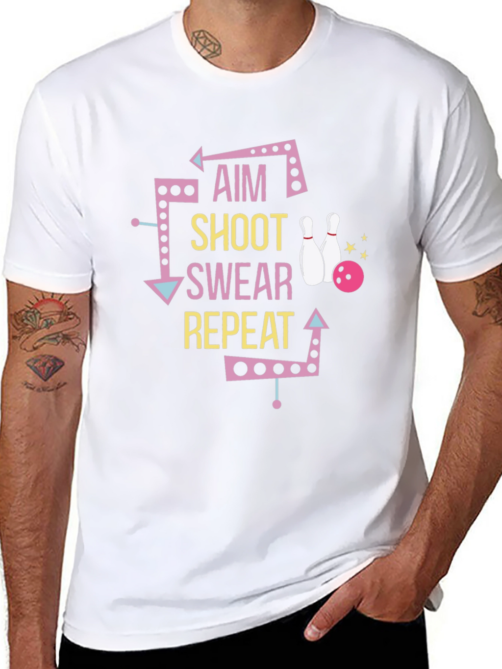Bowling T-Shirt: Aim Shoot Swear Repeat