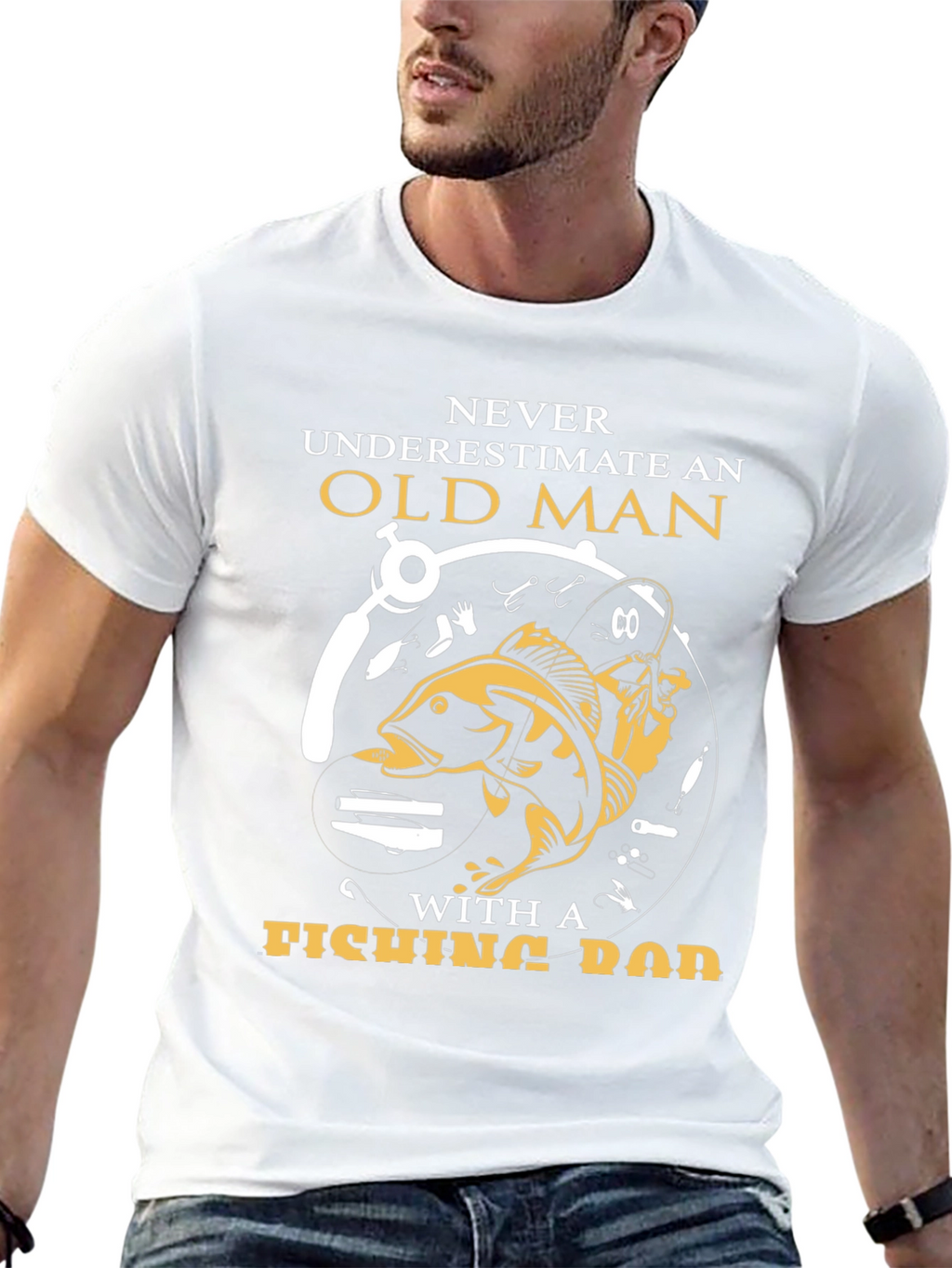 Never Underestimate Old Man Fishing Rod T-Shirt