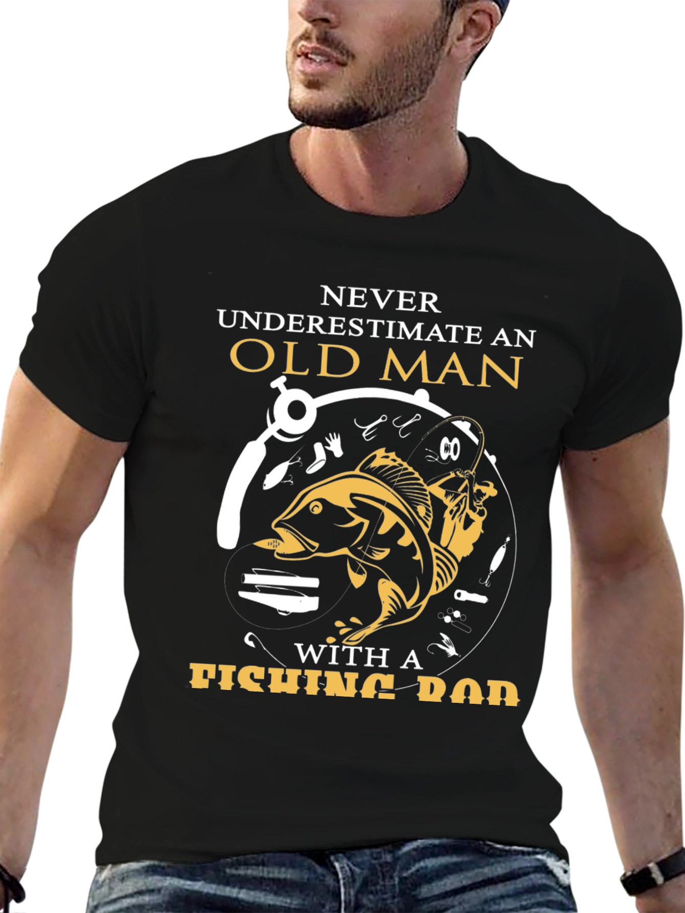 Never Underestimate Old Man Fishing Rod T-Shirt