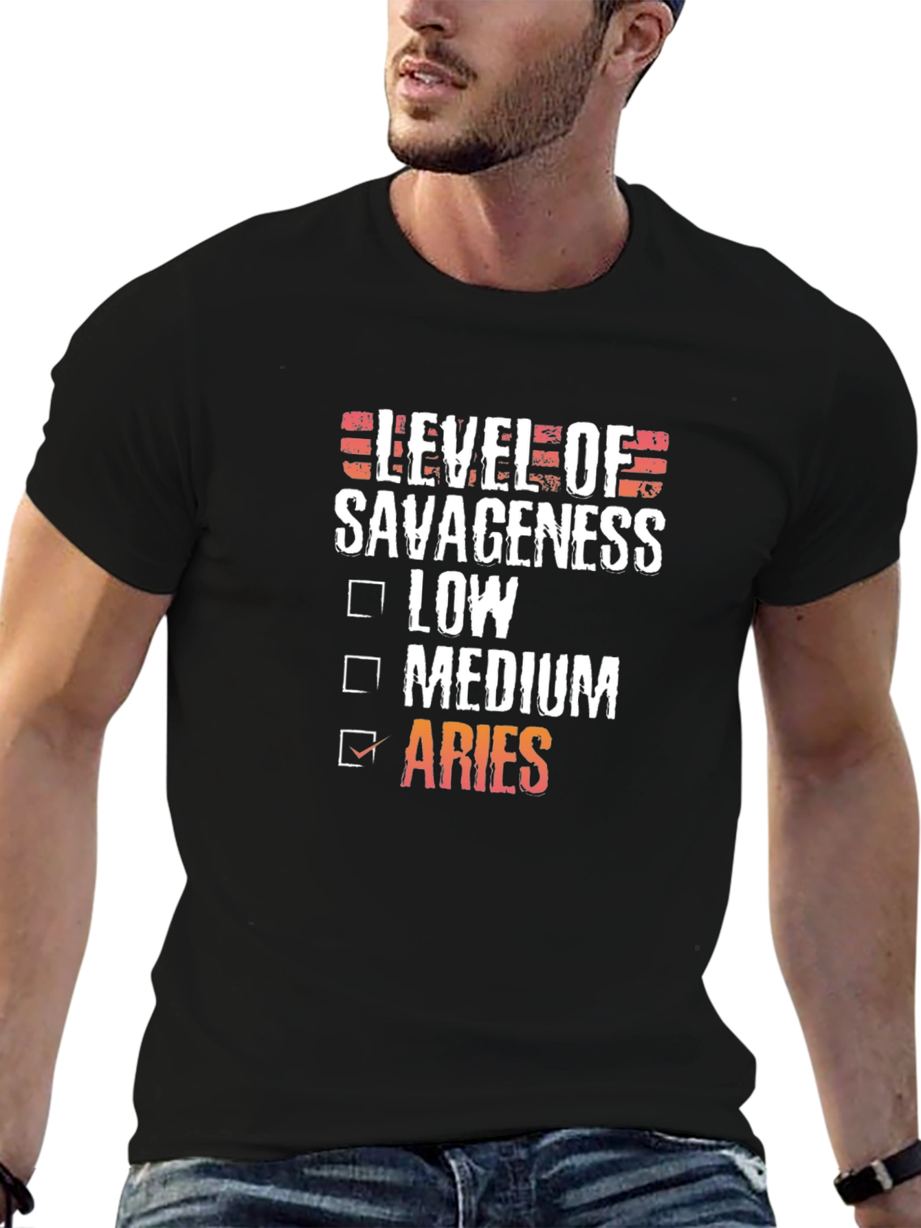 Level of Savageness Aries Zodiac Graphic T-Shirt