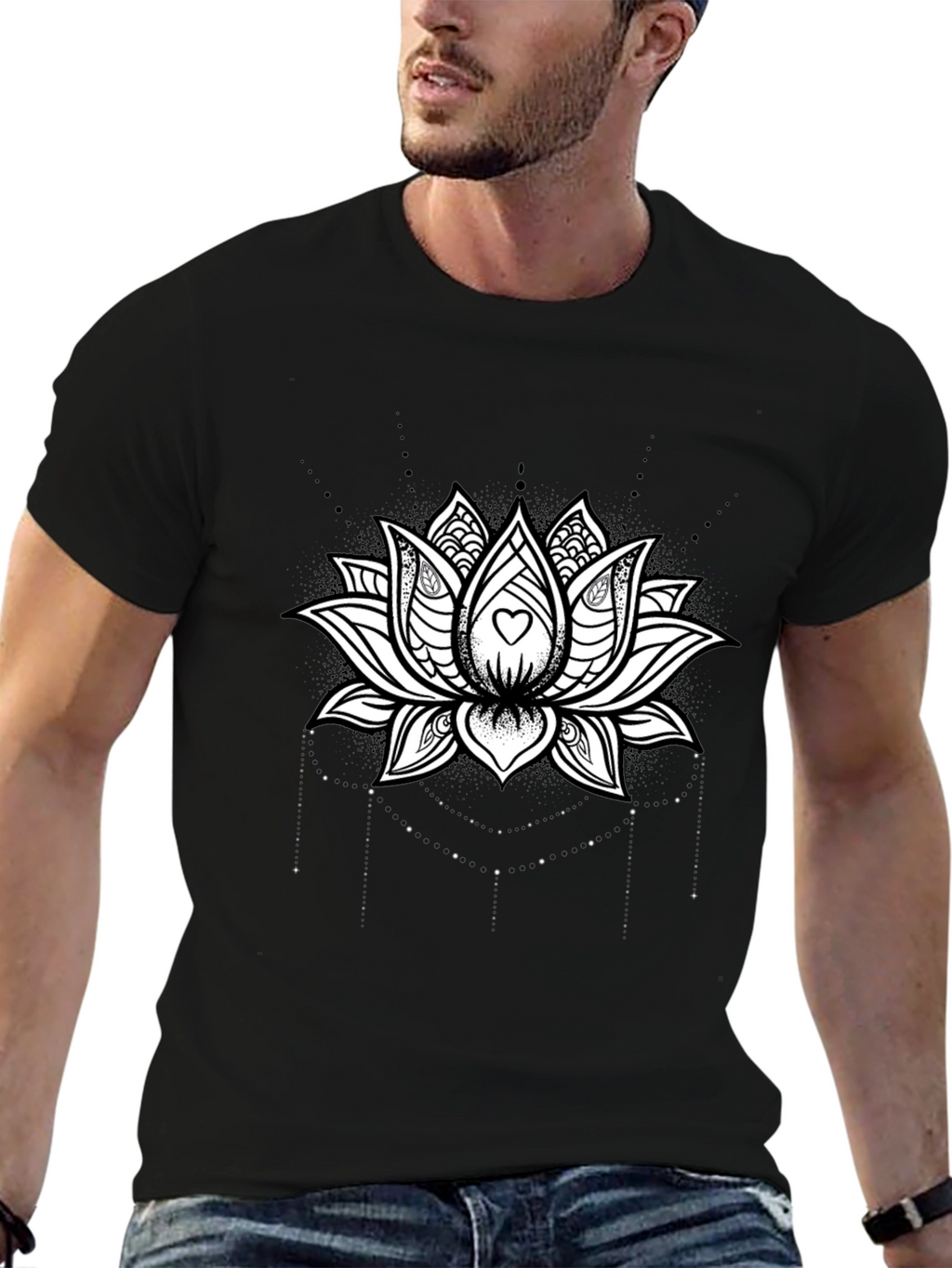 Lotus Heart Graphic Tee - Black Cotton Blend