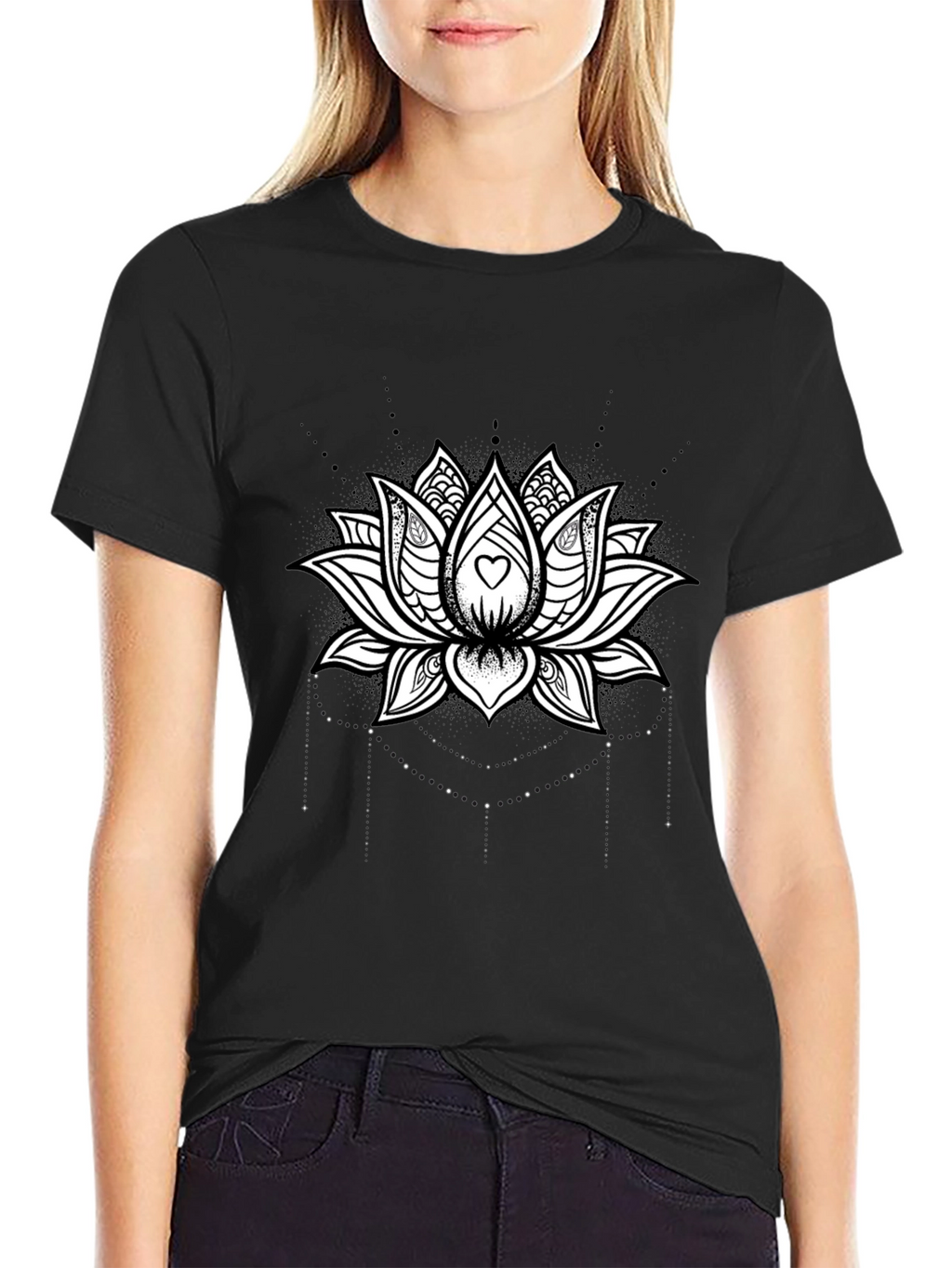 Lotus Heart Graphic Tee - Black Cotton Blend
