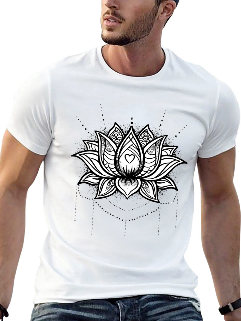 Lotus Heart Graphic Tee - Black Cotton Blend