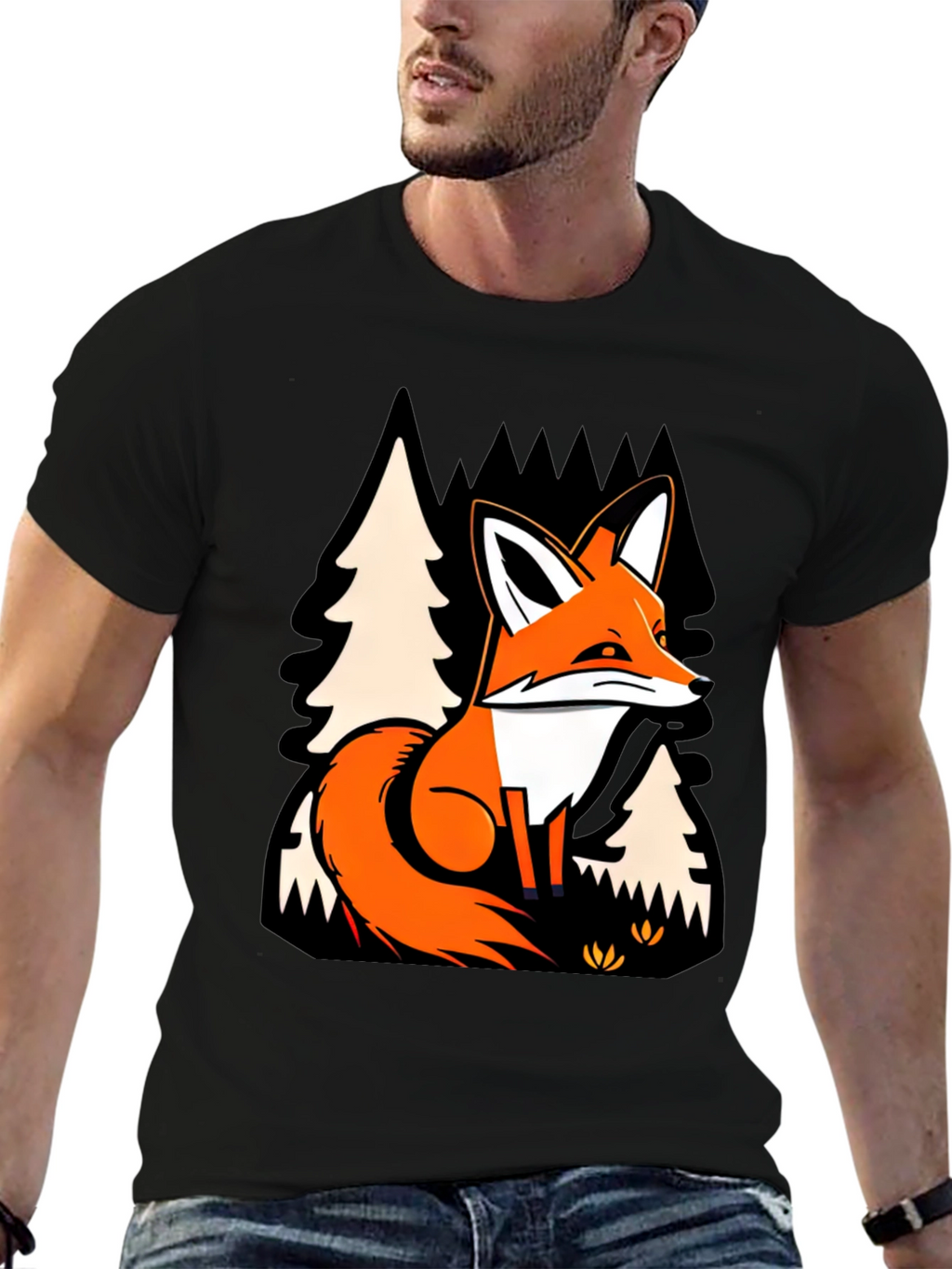 Fox in Forest Graphic Print T-Shirt