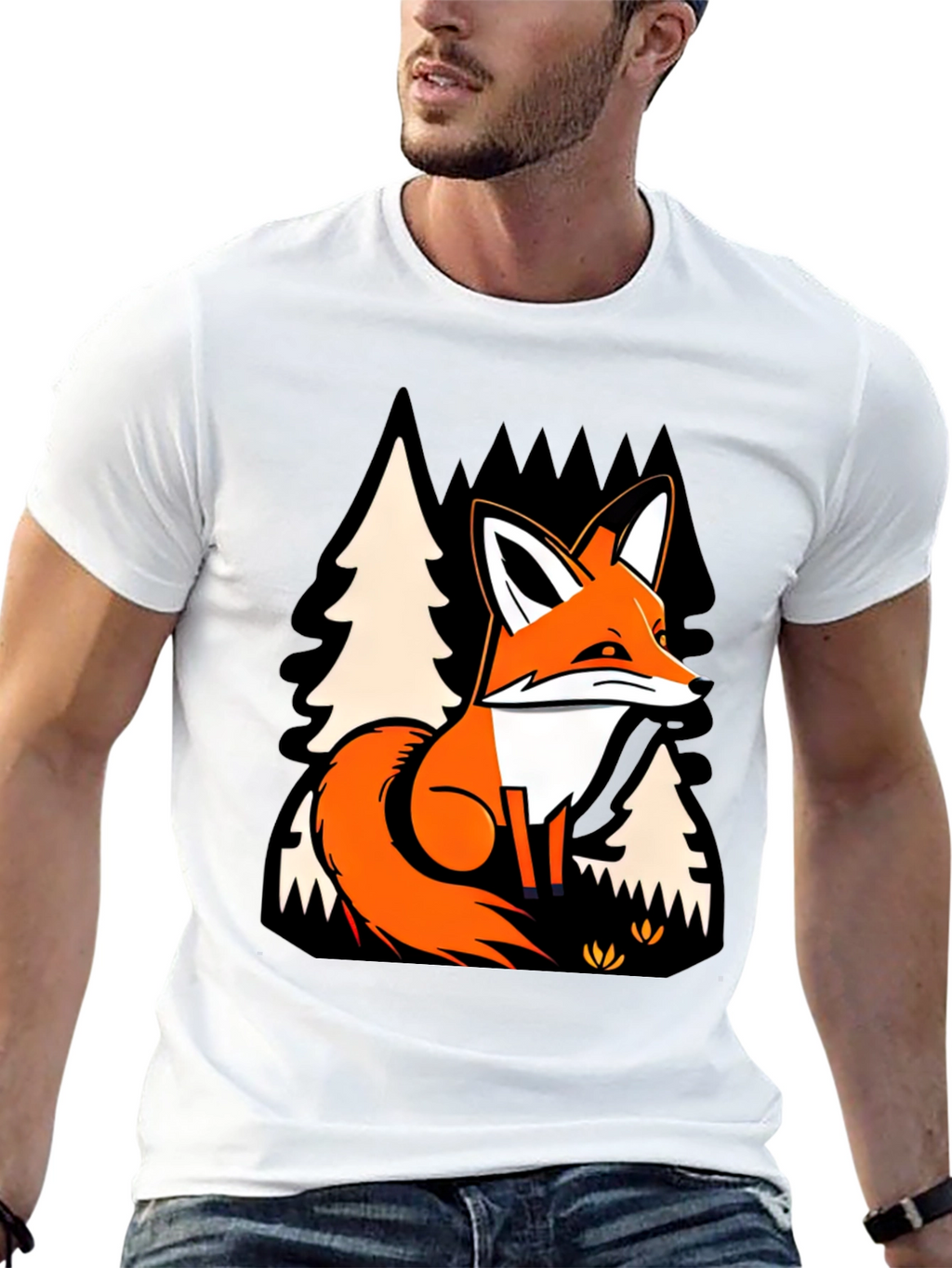 Fox in Forest Graphic Print T-Shirt