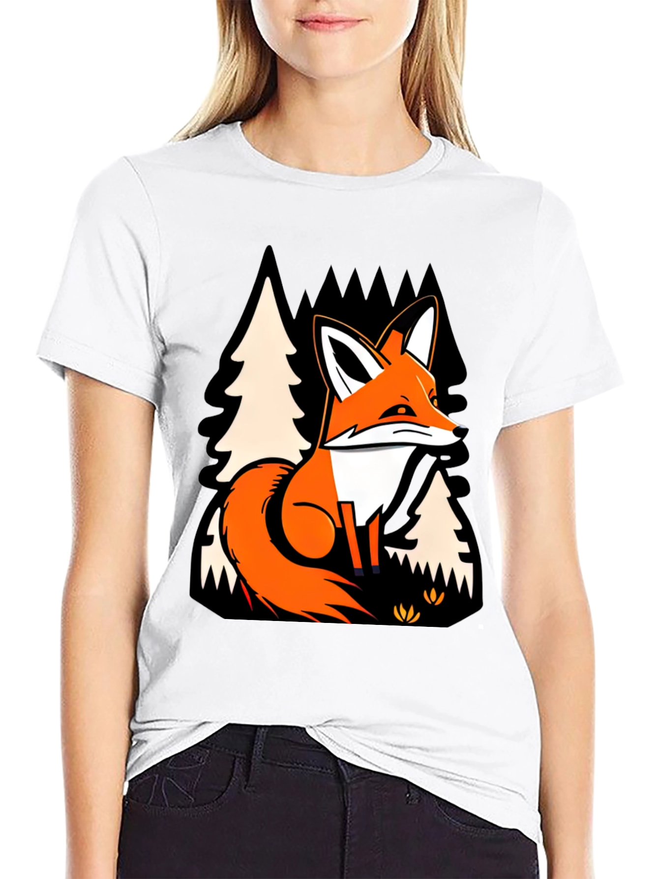 Fox in Forest Graphic Print T-Shirt
