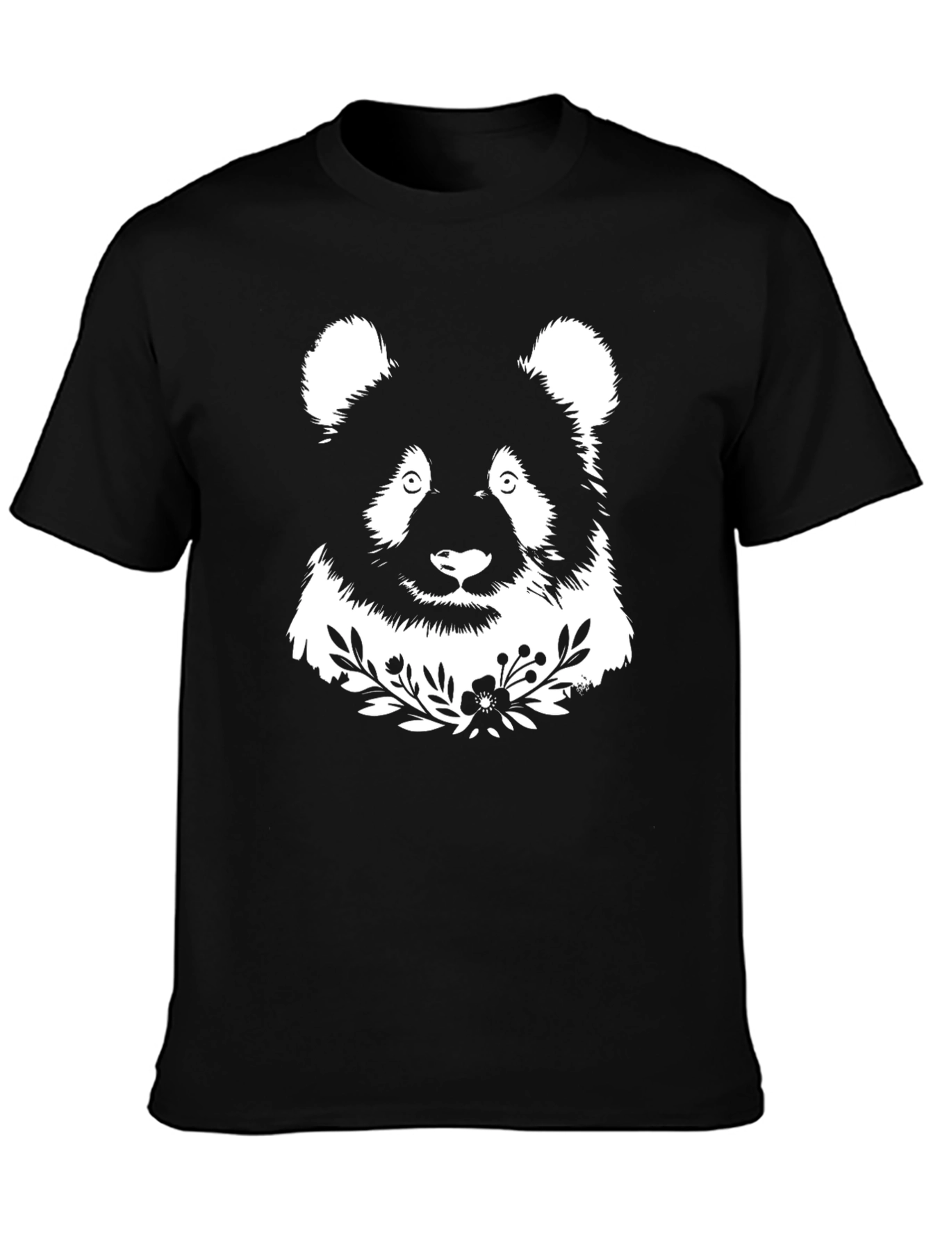 Panda Bear Floral T-Shirt - Black Cotton Graphic Tee