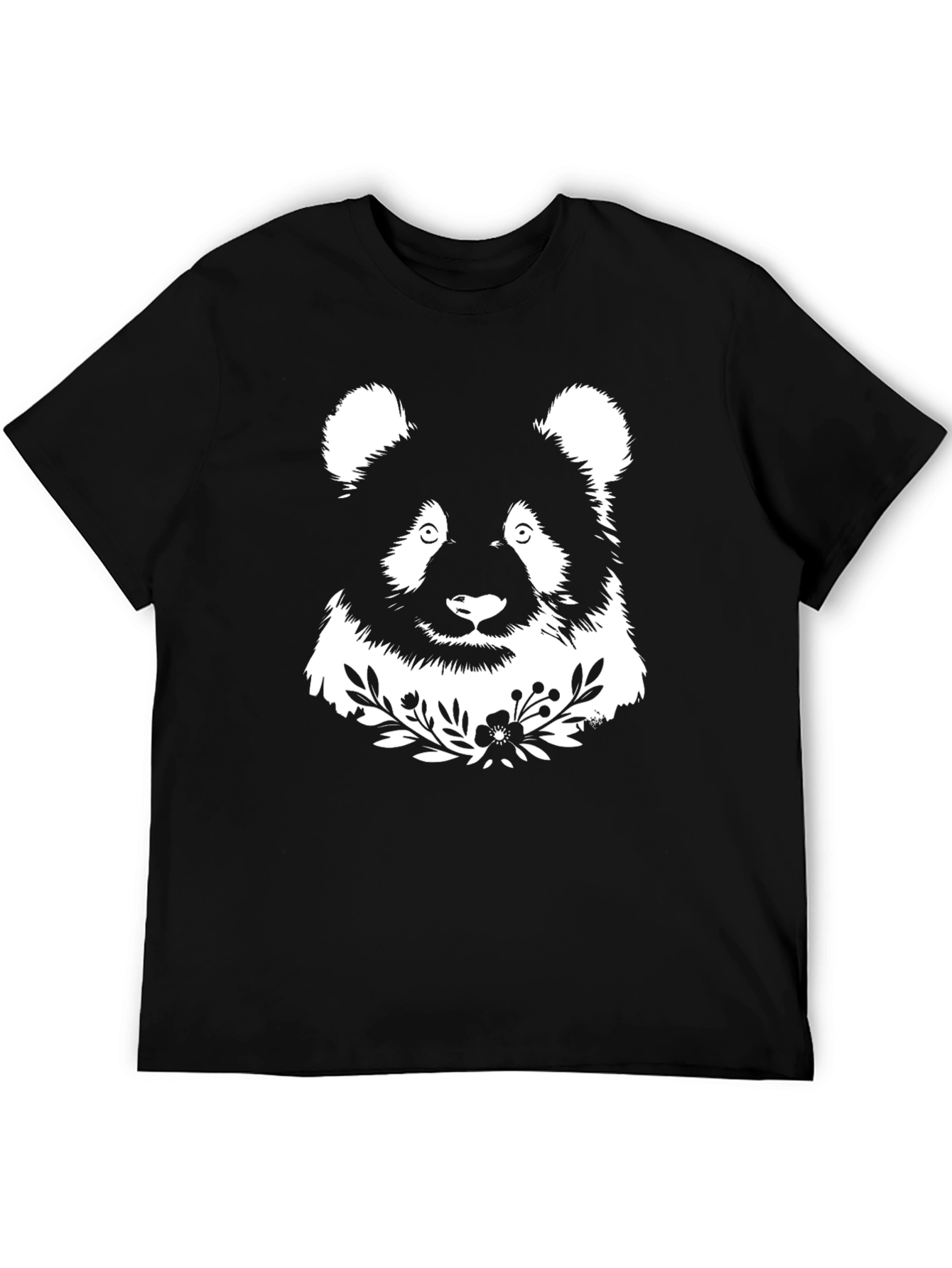 Panda Bear Floral T-Shirt - Black Cotton Graphic Tee