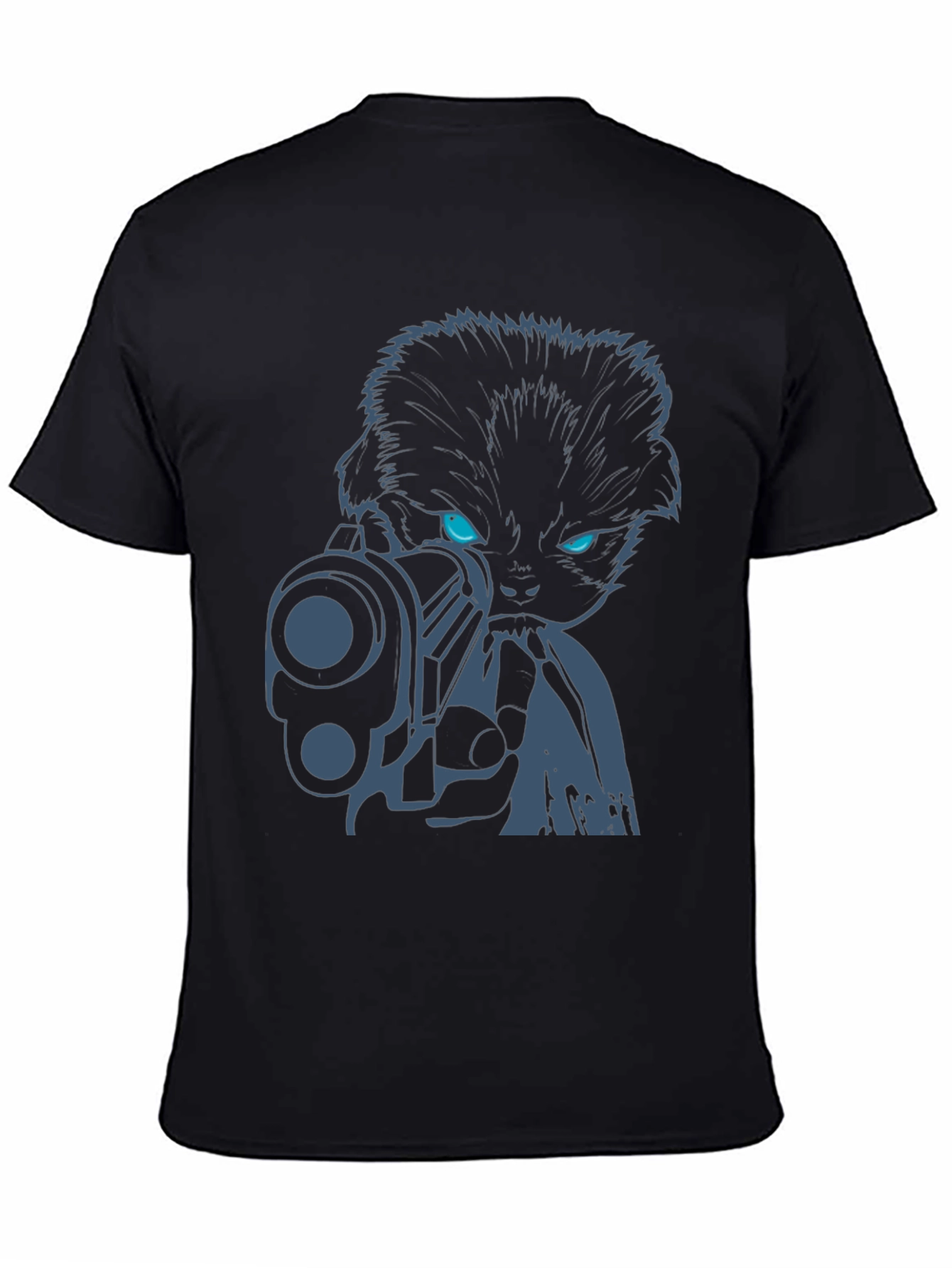 Cool Cat with Gun Graphic Tee - Black Cotton T-Shirt