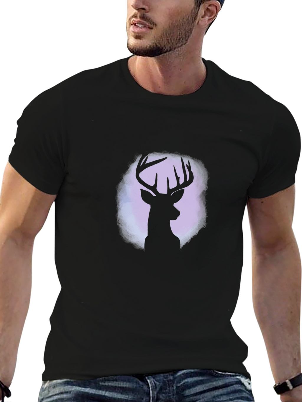 Deer Silhouette Graphic Tee - Black Cotton Blend