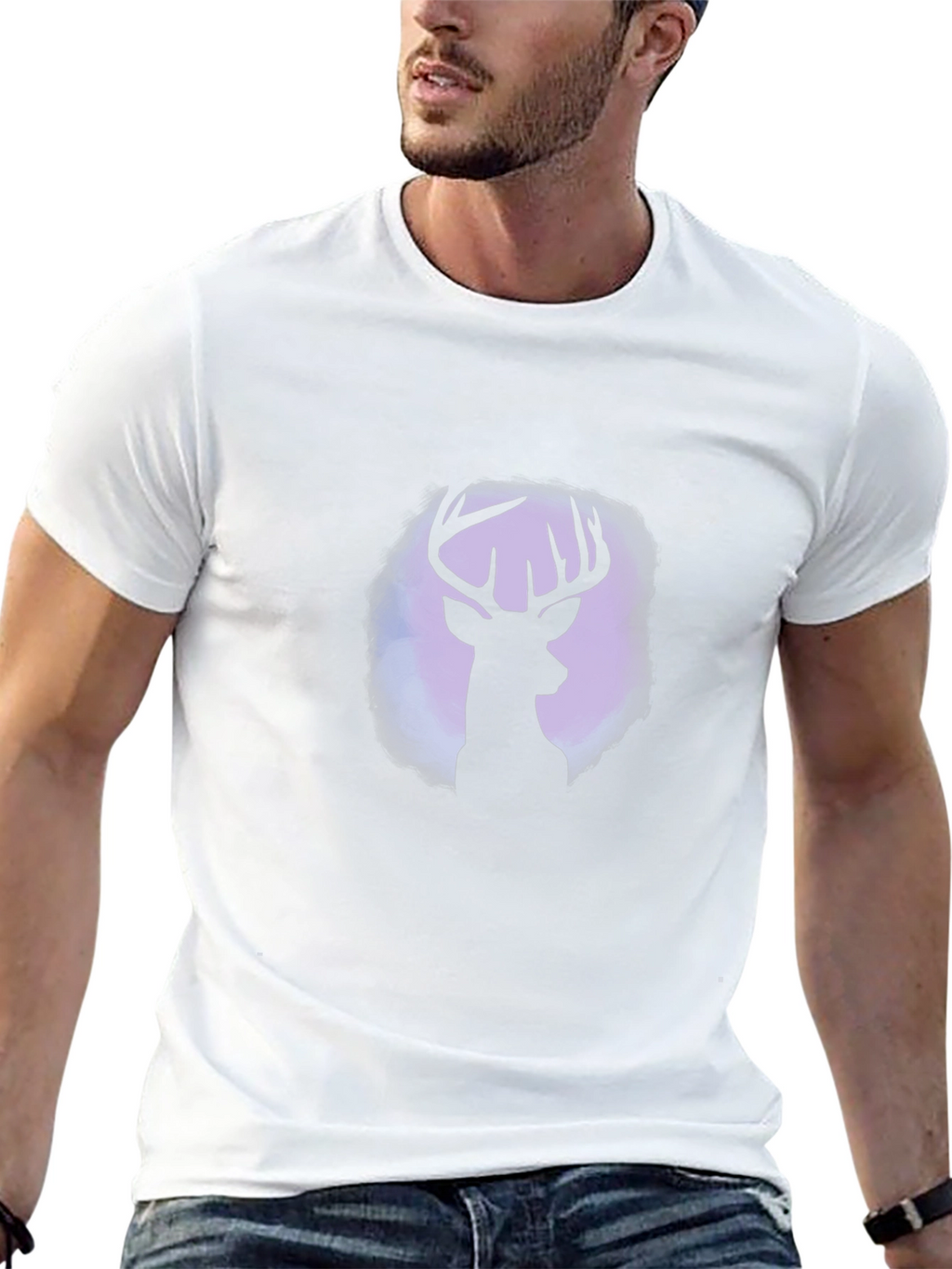 Deer Silhouette Graphic Tee - Black Cotton Blend