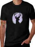 Deer Silhouette Graphic Tee - Black Cotton Blend