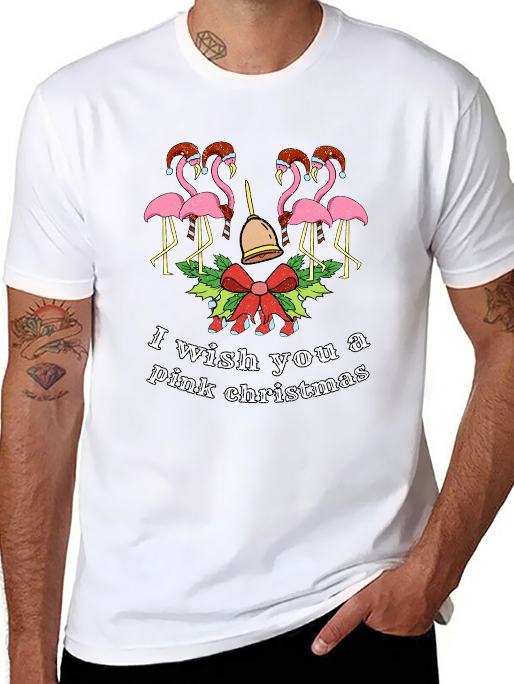 Pink Christmas Flamingo Graphic Tee
