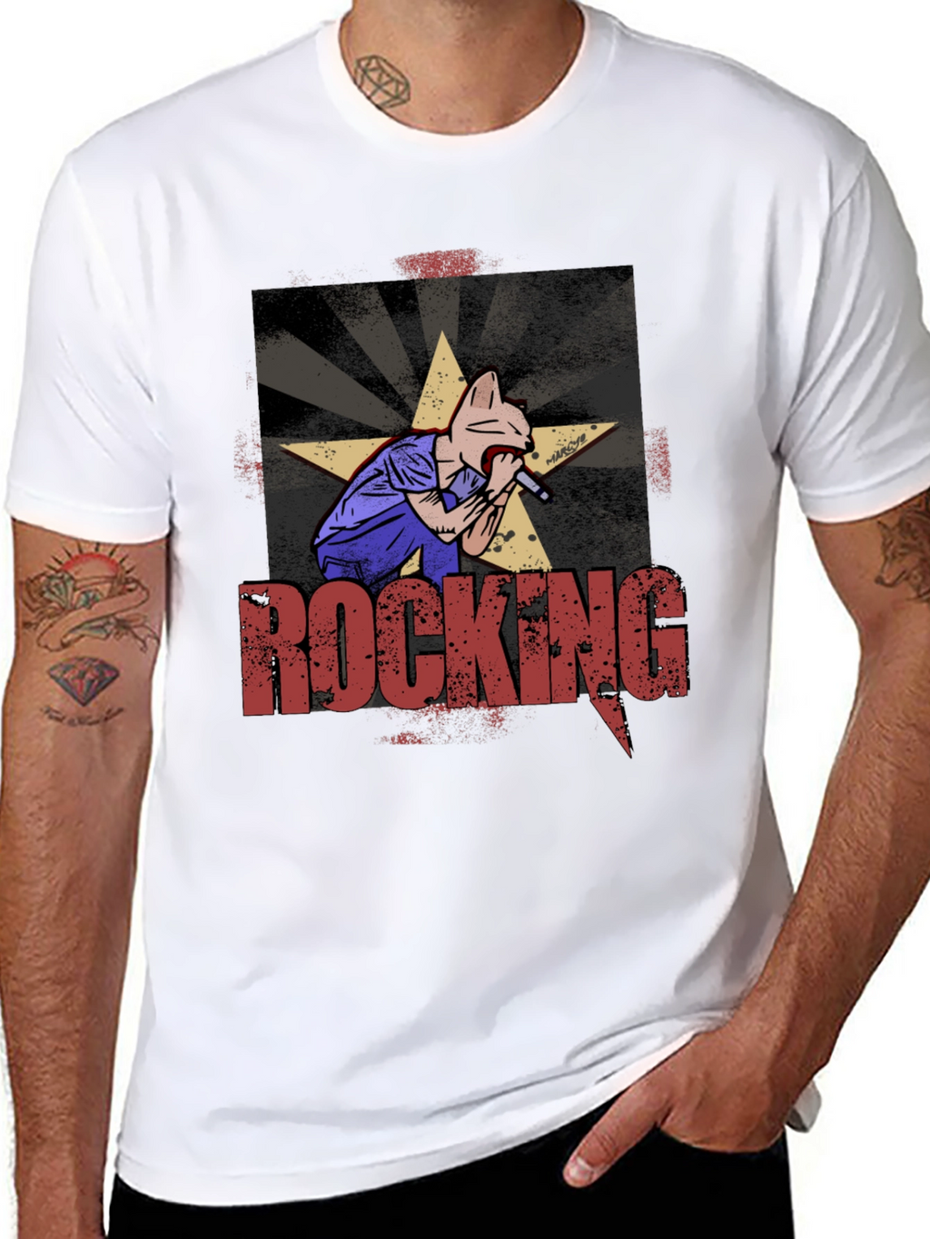 Rocking Cat Graphic Print T-Shirt
