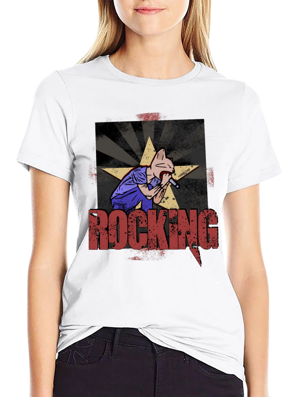 Rocking Cat Graphic Print T-Shirt