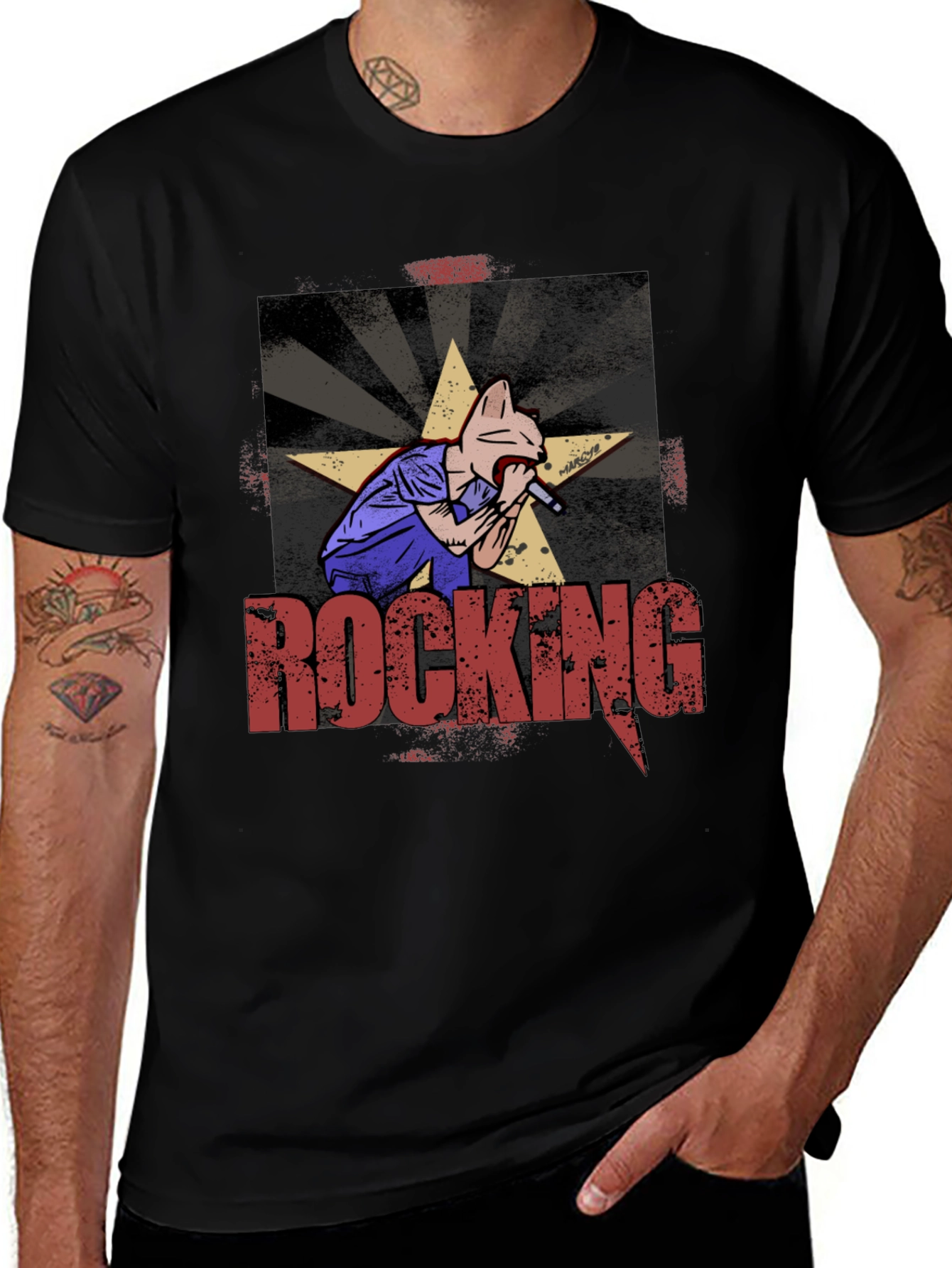 Rocking Cat Graphic Print T-Shirt