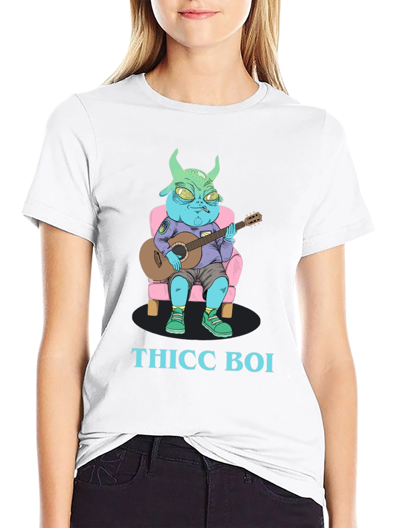 Thicc Boi Alien Guitarist Graphic Tee