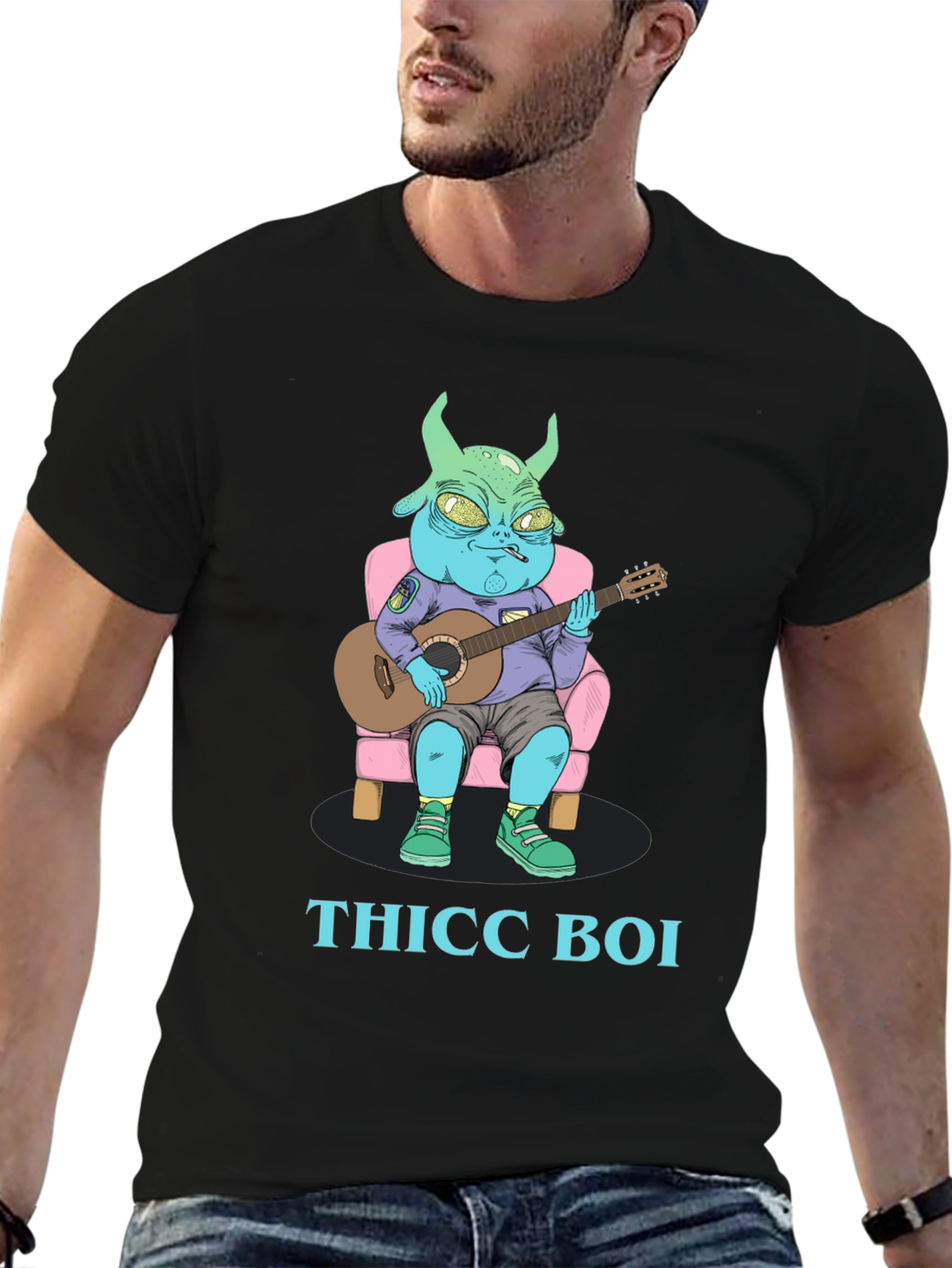 Thicc Boi Alien Guitarist Graphic Tee