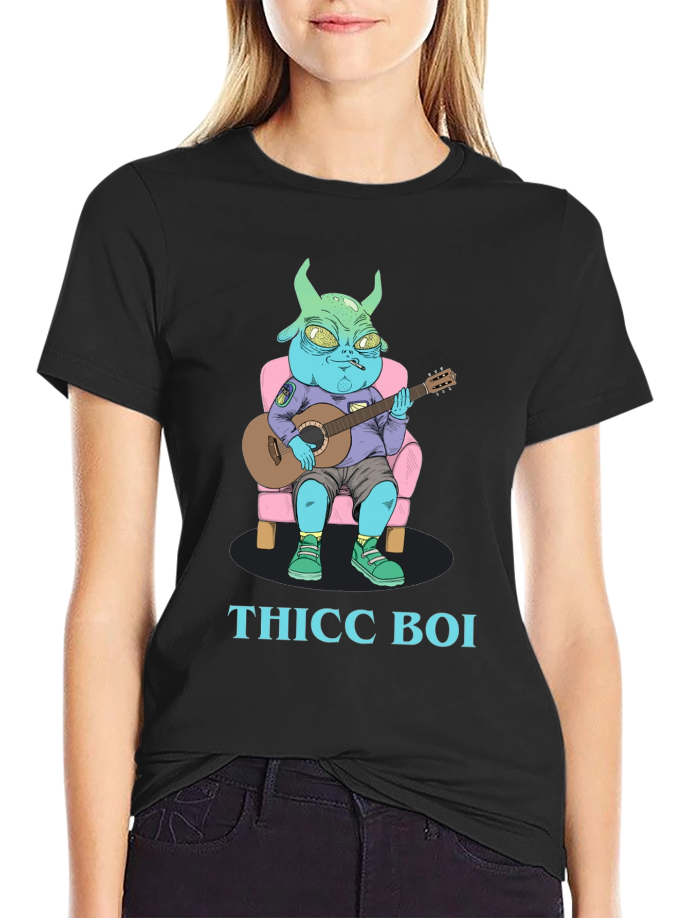 Thicc Boi Alien Guitarist Graphic Tee