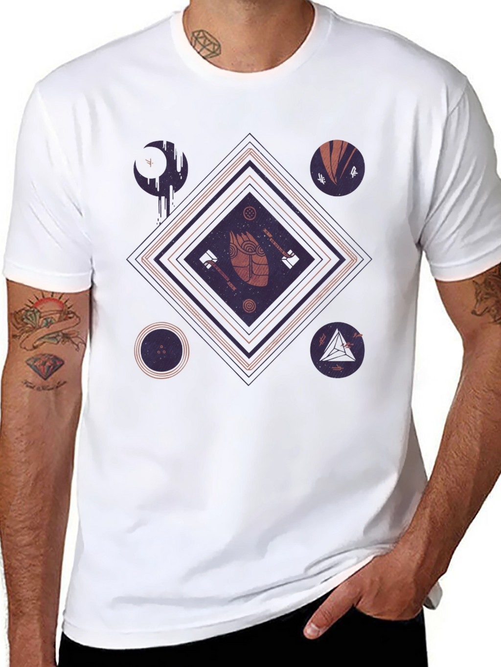 Geometric Graphic Print Black T-Shirt