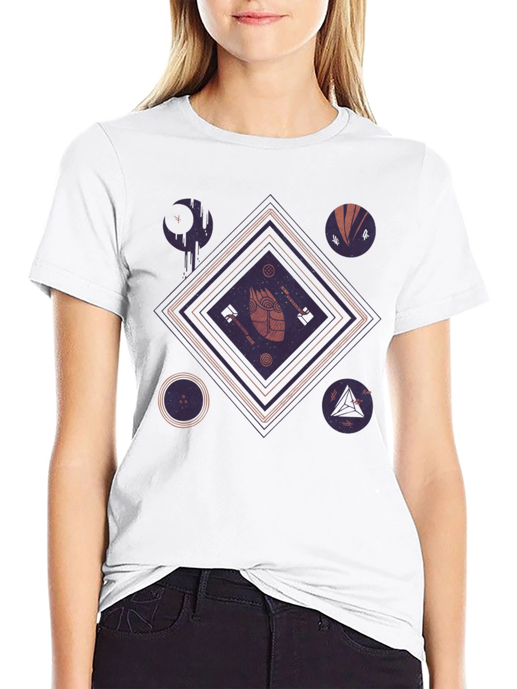 Geometric Graphic Print Black T-Shirt