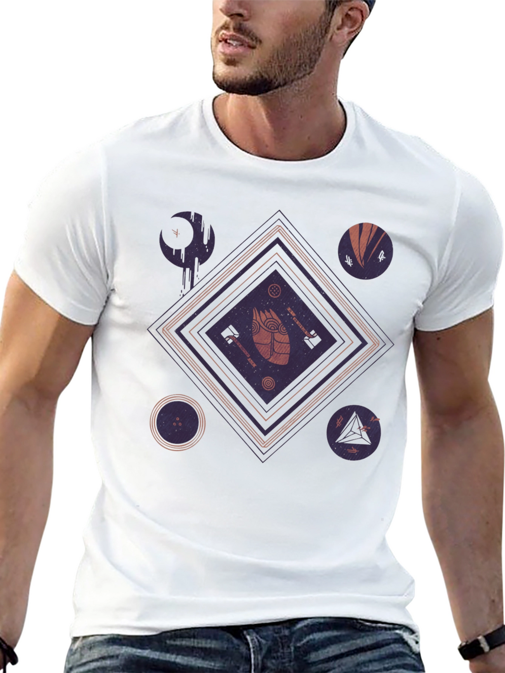 Geometric Graphic Print Black T-Shirt