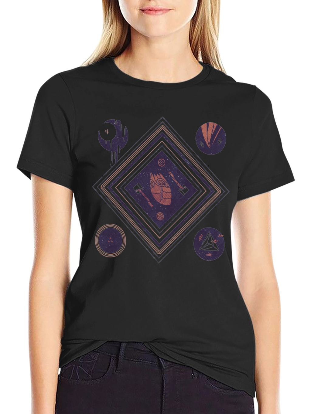 Geometric Graphic Print Black T-Shirt